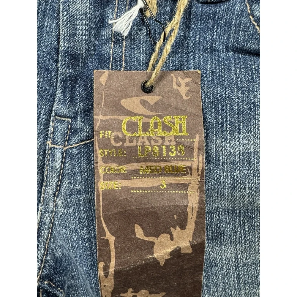 Clash Jeans womens 3 Distressed Blue Bootcut Embroidered‎ Western Boho Y2K